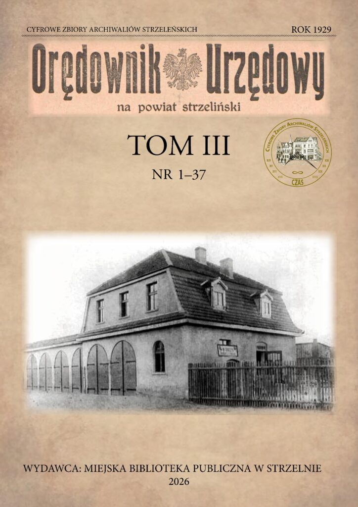 Okładka Orędownik Urzędowy na Powiat Strzeliński Tom 3
