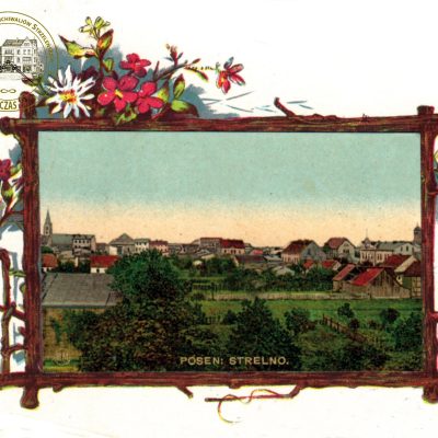 Strzelno. Pocztówka z panoramą części północno-wschodniej miasta (ok. 1900 r.)