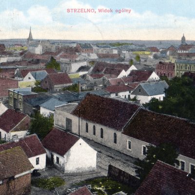 Strzelno. Widok z wieży ciśnień na część północno-wschodnią miasta (ok. 1920 r.) - pocztówka
