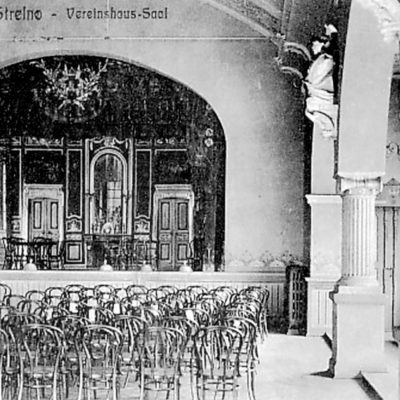Ulica Gimnazjalna. Karta pocztowa - budynek niemieckich stowarzyszeń z widokiem sali głównej z ok. 1910 r. kopia