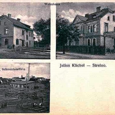 Ulica Powstania Wielkopolskiego. Pocztówka z posesją i tartakiem Kuchla (ok. 1910 r.) kopia
